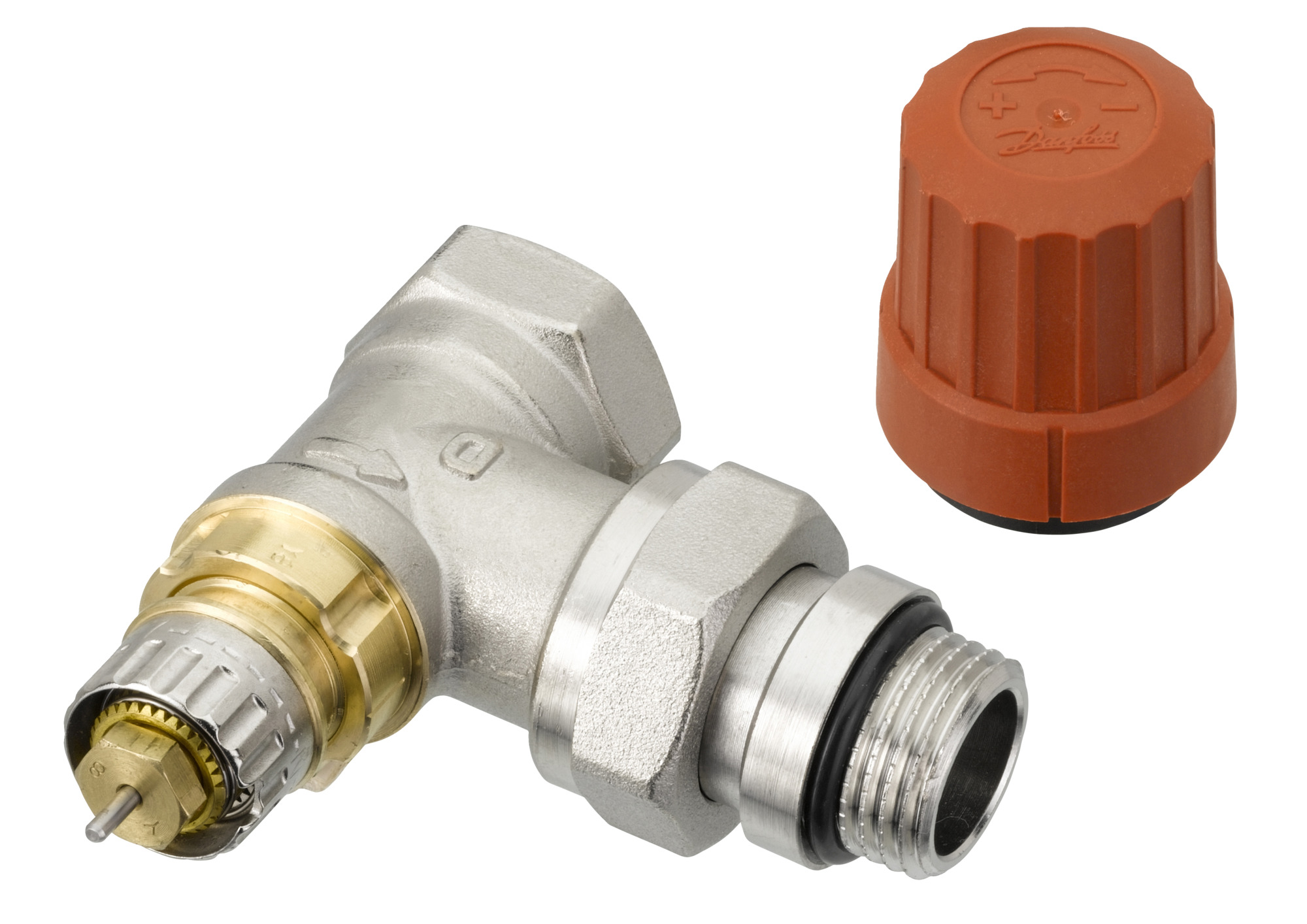 Danfoss Ventilgehäuse RA-N 15 R 1/2, Eck, vernickelt, selbstd. Nippel