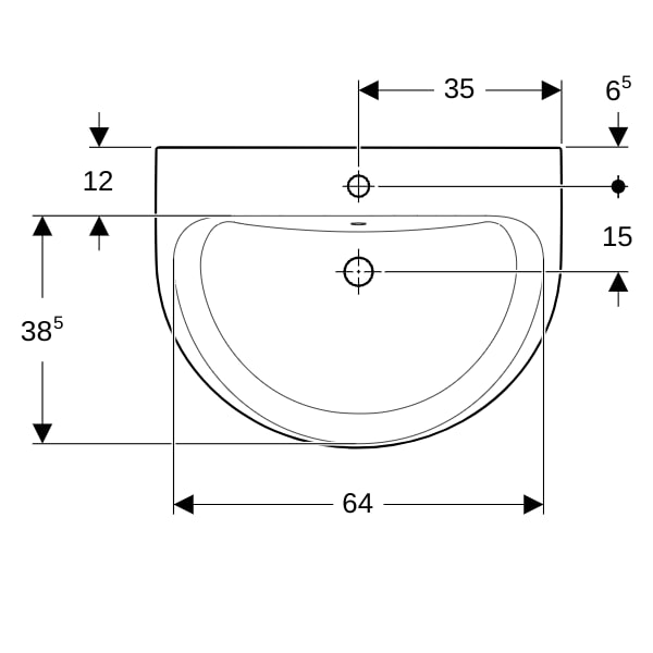 Geberit Renova Waschtisch, 70x52cm m. Hl. mittig, m. Ül., weiß, KeraTect