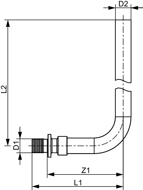 TECEflex HK-Montagewinkel 15 mm Dim. 16, Länge 300 mm, CU vernickelt