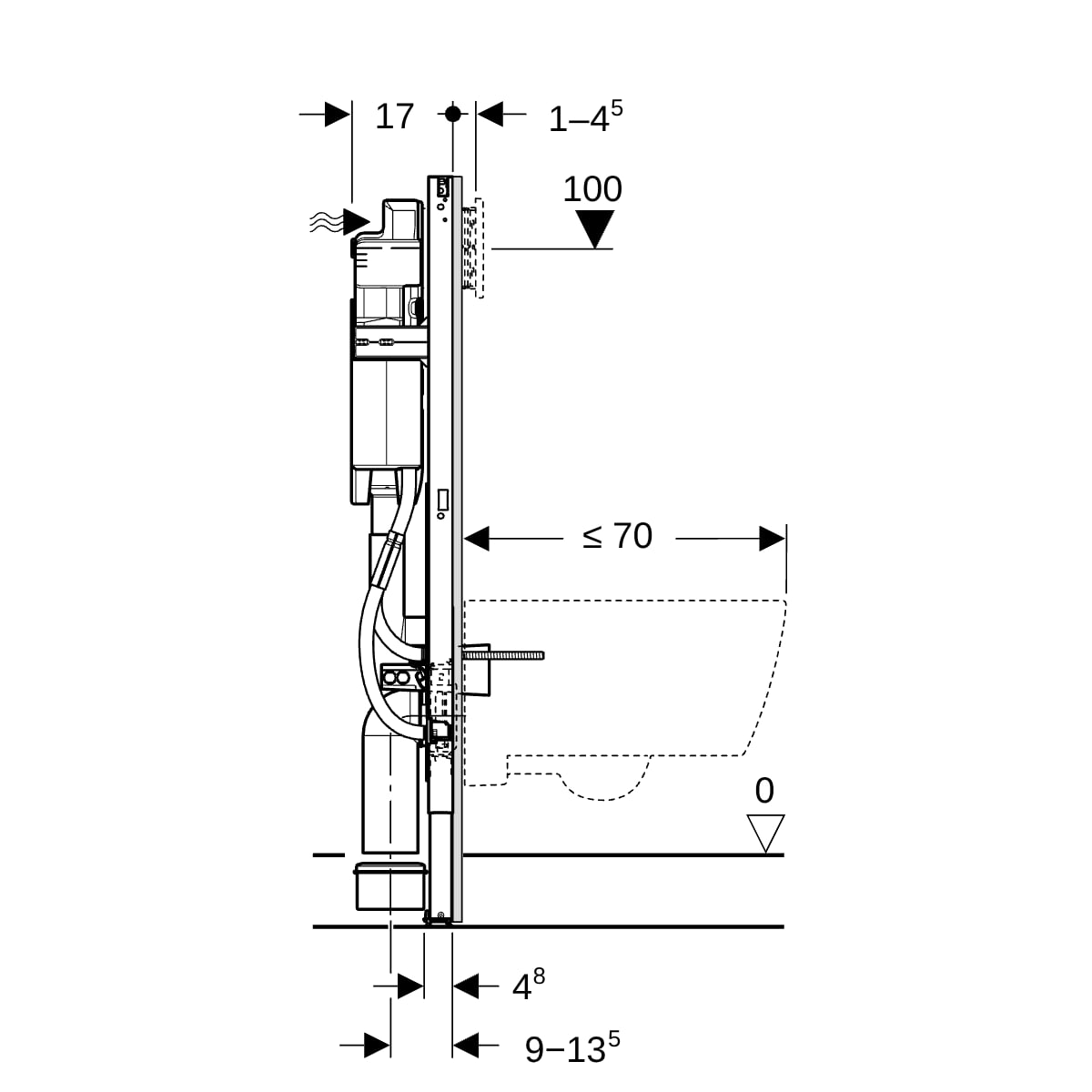 Geberit Duofix Element f. WWC, 112cm m. Sigma UP-SPK 12 cm, barrierefrei, S-H Griffe