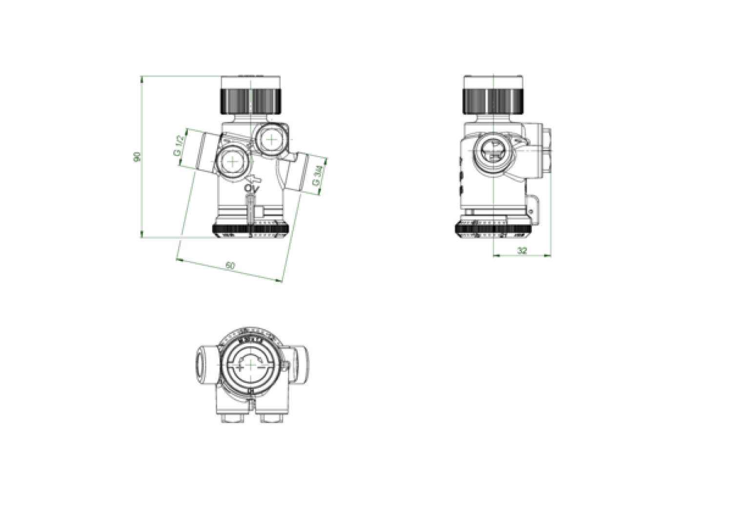 OVENTROP-Regulierventil "Cocon QTZ",ohne Messventile, DN10, G 1/2 AG, 30-210 l/h