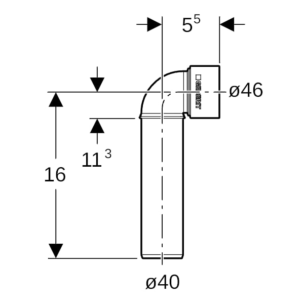 Geberit Silent-PP Anschlussbogen 90Gr verlängert d40/46