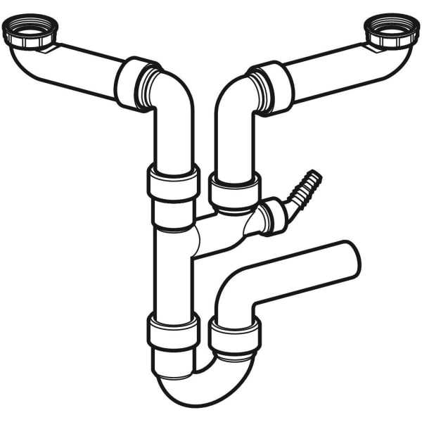 Geberit Rohrbogengeruchsverschluss für zwei Spülbecken Abgang horiz. G1 1/2x40