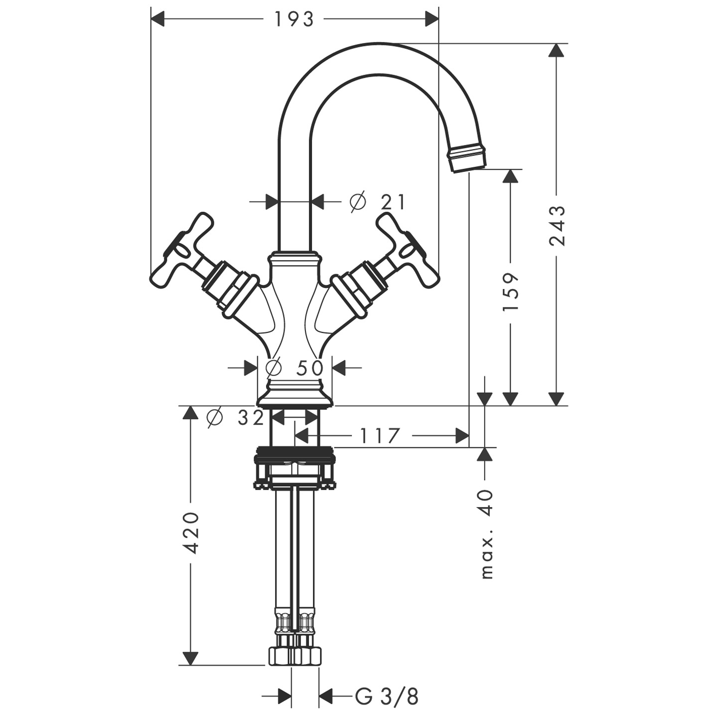Hansgrohe Zweigriff Waschtischarmatur Axor Montreux für Handwaschbecken BBR Hansgrohe Zweigriff Waschtischarmatur Axor Montreux für Handwaschbecken BBR