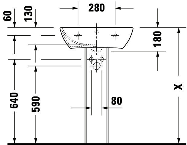 DU Waschtisch ME by Starck 550 mm mit ÜL, mit HLB, 1 HL, weiß
