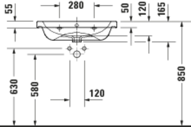 DU D-Code 2.0 WT 650x480mm,m.ÜL,m.HLB 1 Hahnloch, Weiß