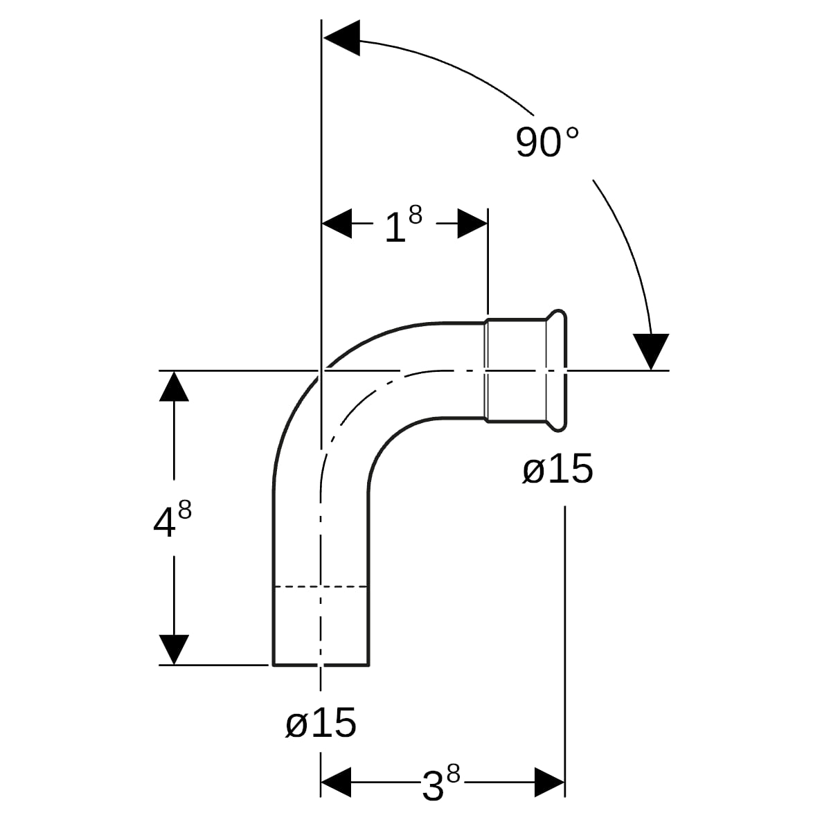 Geberit Mapress Edelstahl Bogen 90Gr d15 mit Einschubende