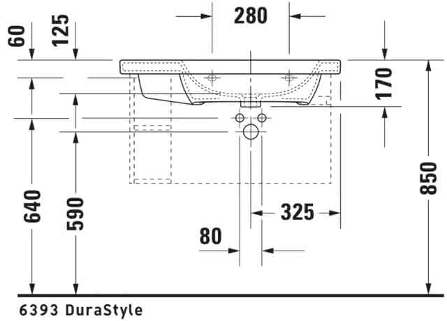 DU Möbelwaschtisch DuraStyle 800 mm m.ÜL, m.HLB, 1 HL, Becken re., weiß