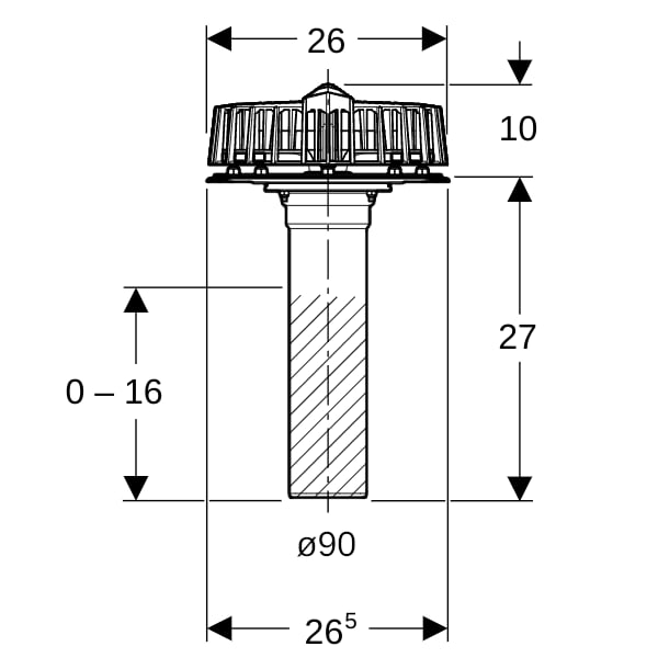 Geberit Pluvia Dachwassereinlauf m. Flansch, für Rinnen, d90, 25l/s