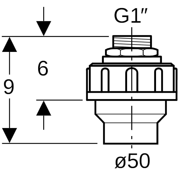 Geberit Übergangsstutzen mit AG und Verschraubung d50 G1x22