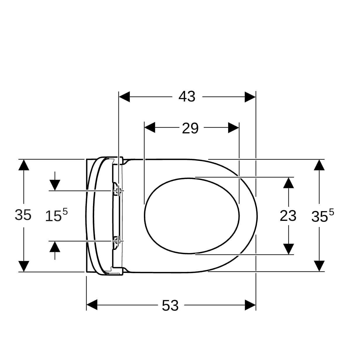Geberit Renova Set WWC-Tiefspüler, teilgeschl TurboFlush, WC-Sitz, T:53cm, weiß, Tect