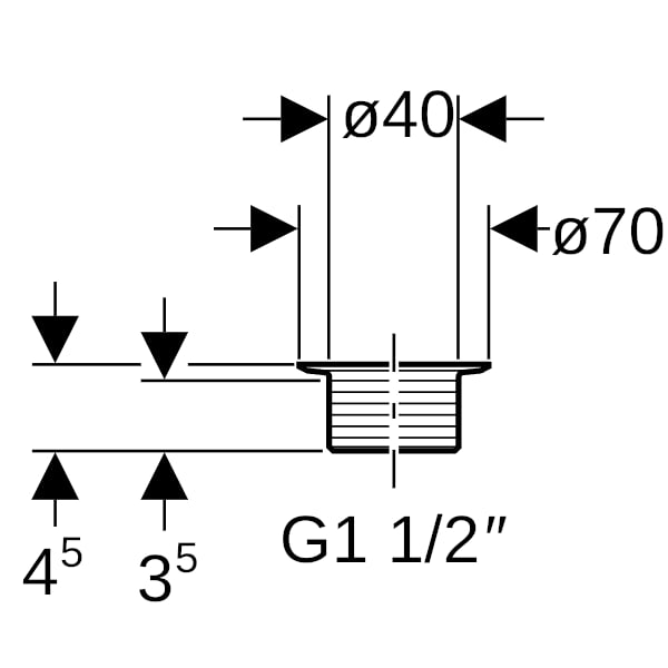 Geberit Ablaufventil mit Rundgewinde G1 1/2" di40 glanzverchromt H 4,5