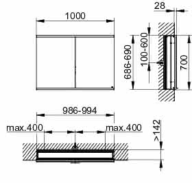 KEUCO Royal Modular 2.0 SPS, bel. 80021, Einb,1Steckd/USB,sb-elox,1000x700x160mm