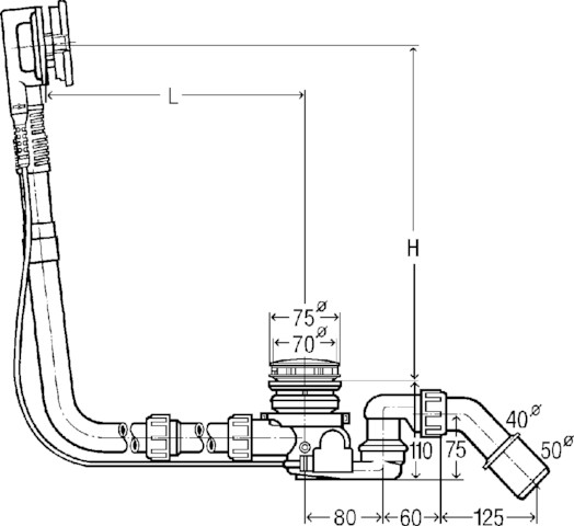 Viega Ab-und Überlauf Multiplex Trio F 6145.6 in 1070mmxDN40/50 verchromt