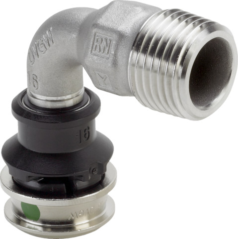 Viega Bogen 90 Grad mit SC Raxinox 4414 in 16mm x R1/2 Stahl nichtrostend