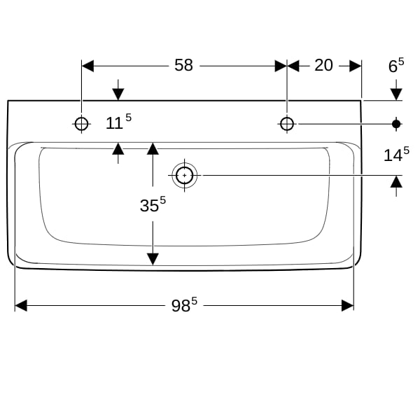 Geberit Renova Plan Waschtisch 100x48cm zwei Hahnlöcher, m. Überlauf, weiß