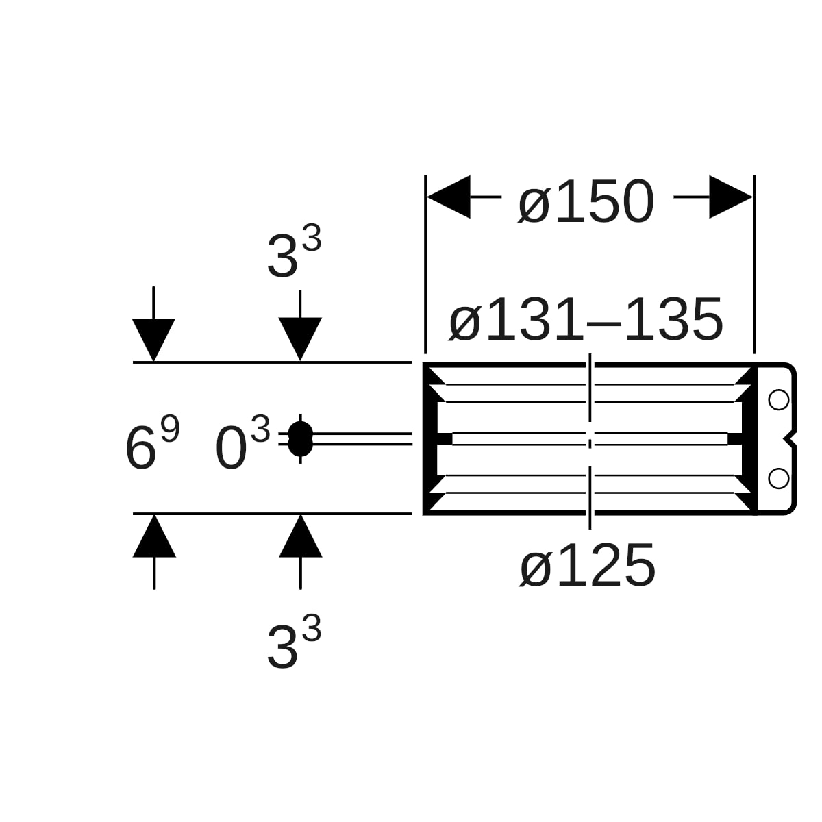 Geberit Übergangsspannverbinder Edelstahl d125mm d1=131-135mm