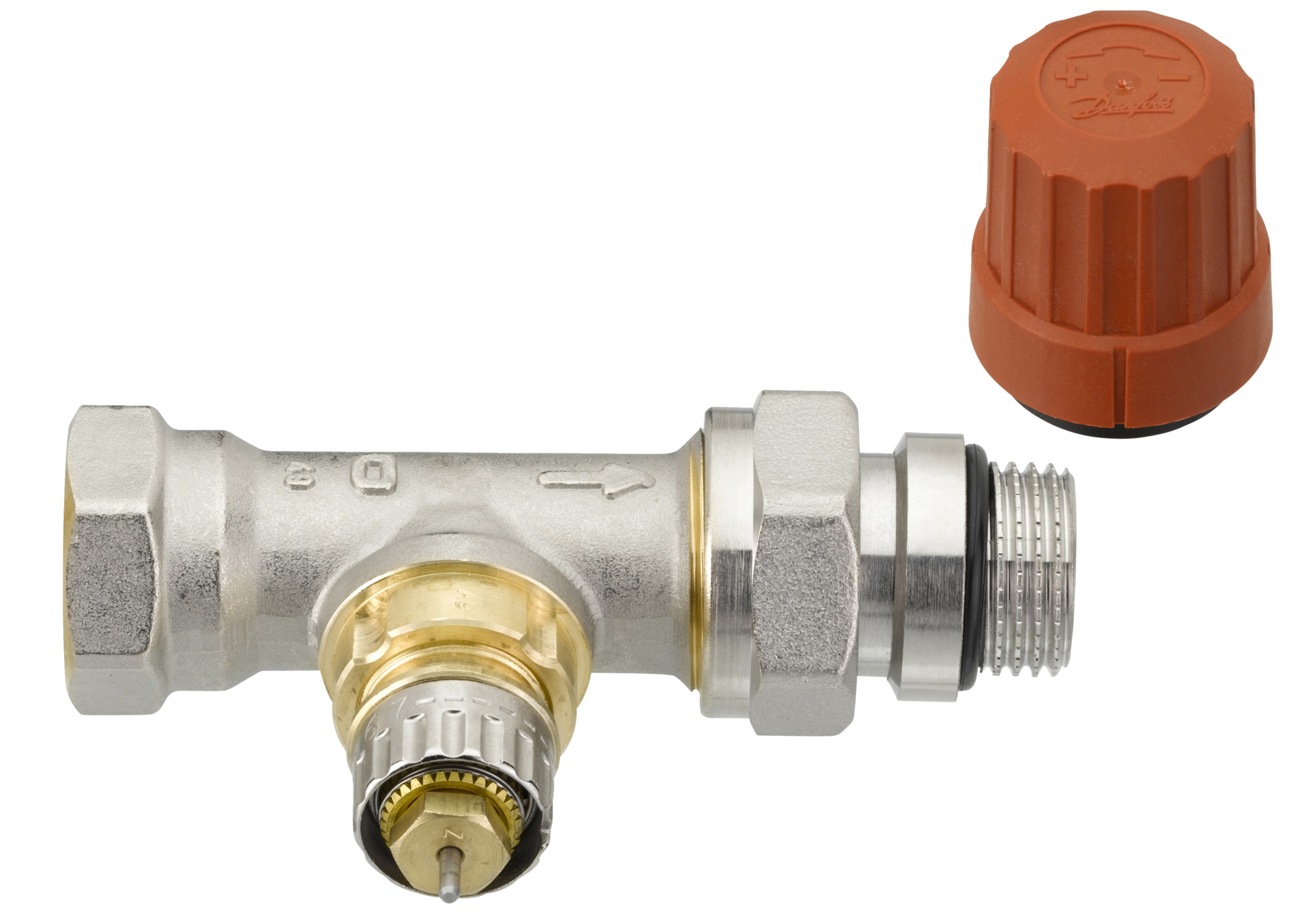 Danfoss Ventilgehäuse RA-N 15 R 1/2, DG, vernickelt, selbstd. Nippel