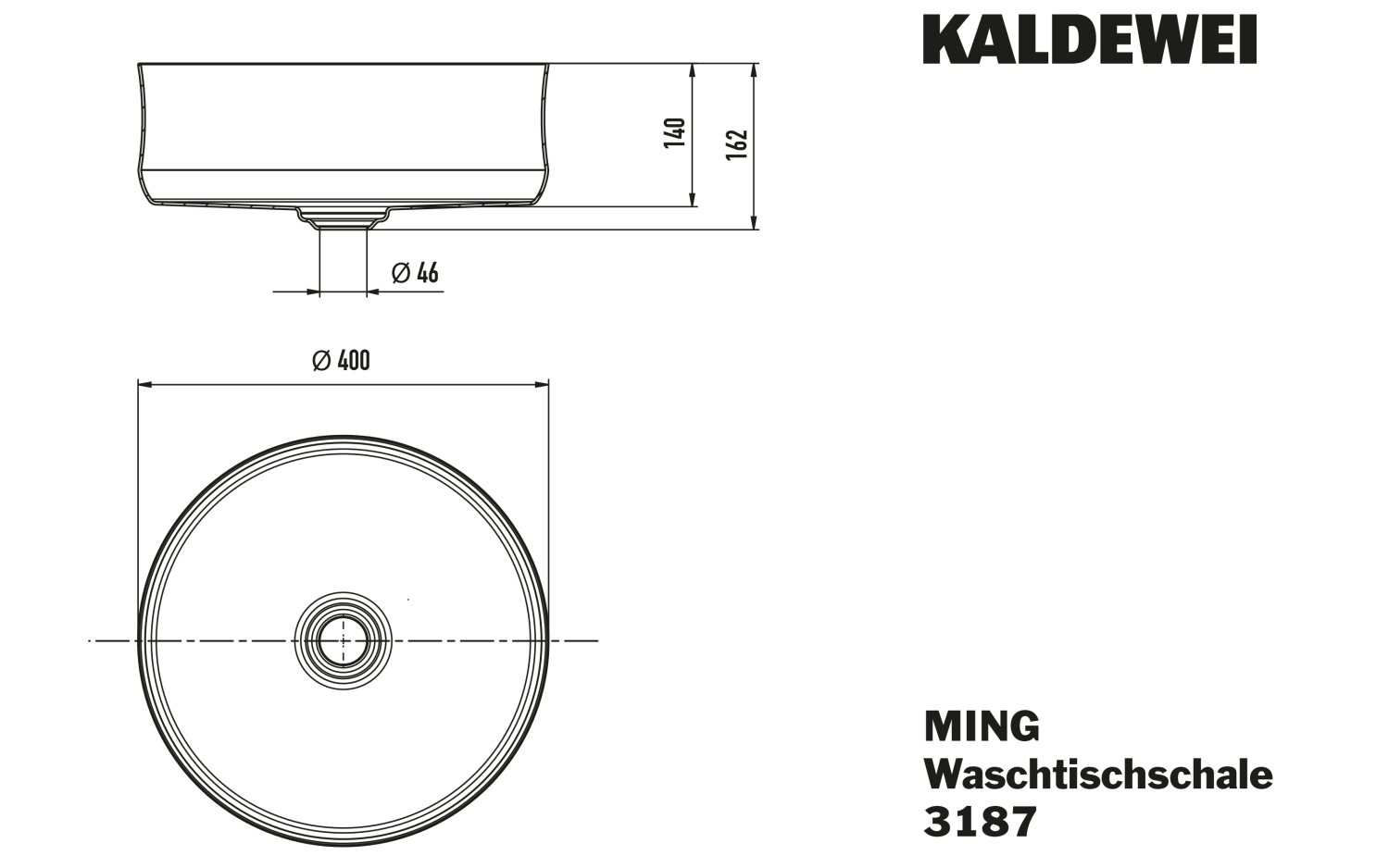 KA WB MING Waschtisch-Schale Mod.3187,d: 400mm,alpinweiß,Perl-Effekt,oÜL