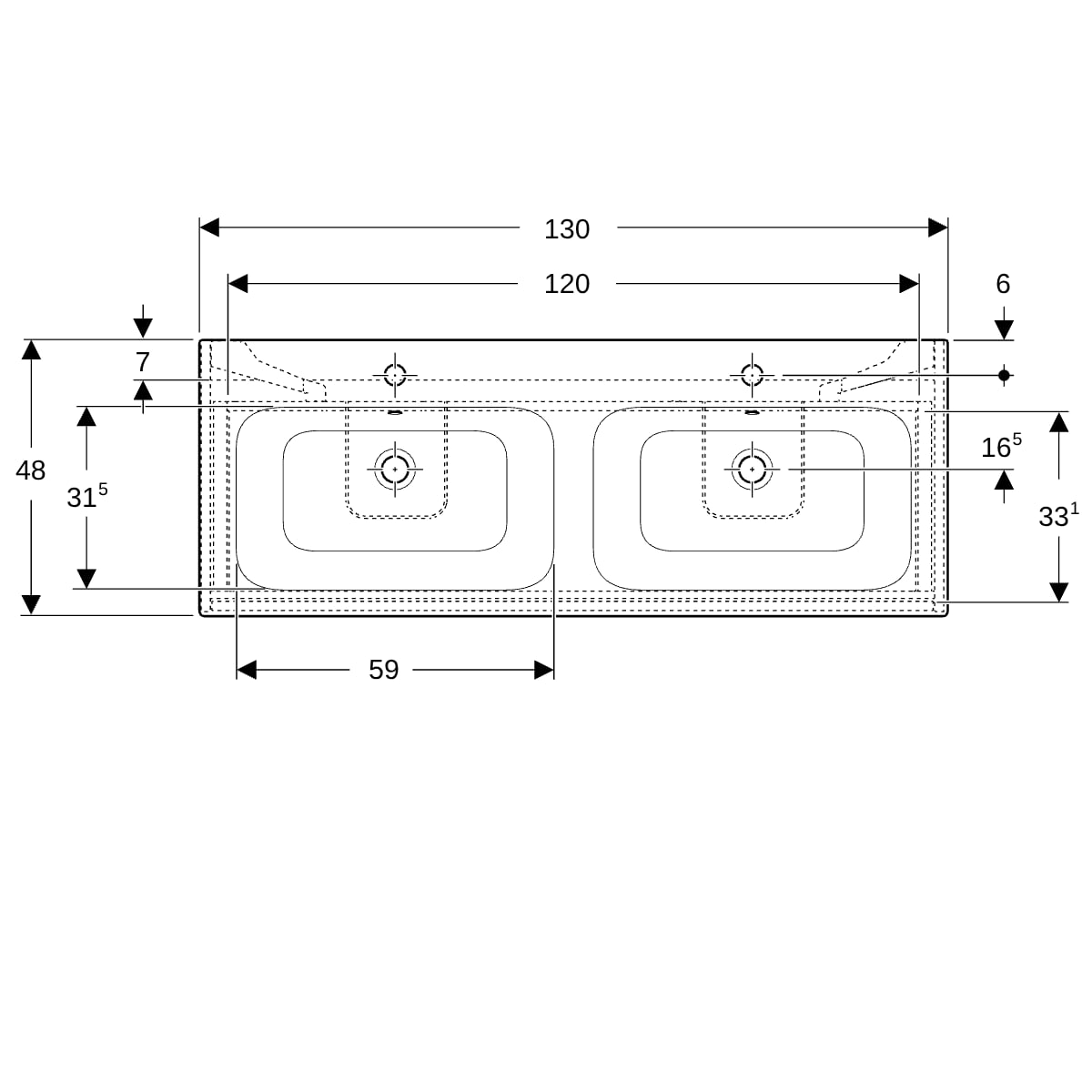 Geberit Renova Plan Set DMWT m. US, 2 Schubl. 130x62,1x48cm, weiß/l. sdgla. / KeraTect