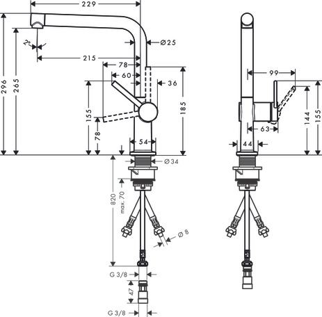 Hansgrohe Spültischmischer 270 Talis M54 Niederdruck 1jet chrom