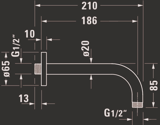 Duravit Brausearm L 210mm, Wandmontage Rosette Eckig, Chrom HG