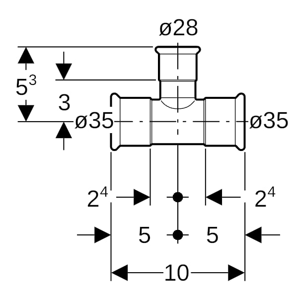 Geberit Mapress Edelstahl T-Stück reduziert d35-28-35