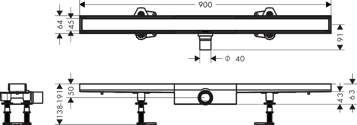 Hansgrohe Komplettset RainDrain Compact 900mm befliesbar f.flache Installation