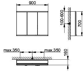 KEUCO Royal Modular 2.0 SPS, bel. 80031, Vorb,2Steckd,sb-elox,900x700x160mm