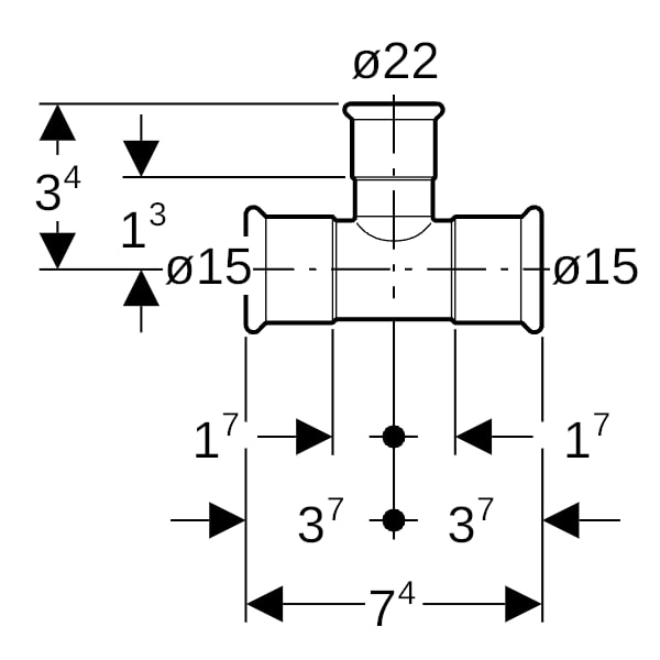 Geberit Mapress Kupfer T-Stück reduziert d15-22-15