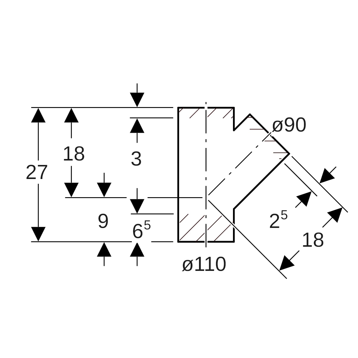Geberit PE Abzweig 45Gr d110/90