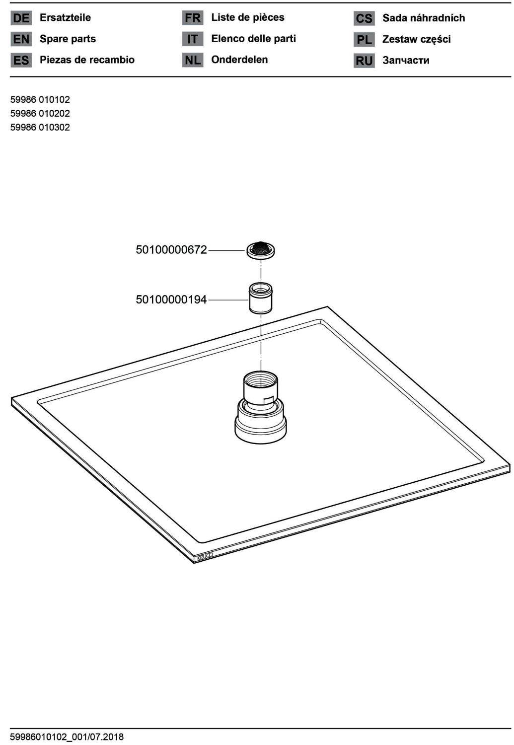 KEUCO Kopfbrause Armaturenzub. 59986, eckig, 200x200 mm, Chrom-finish