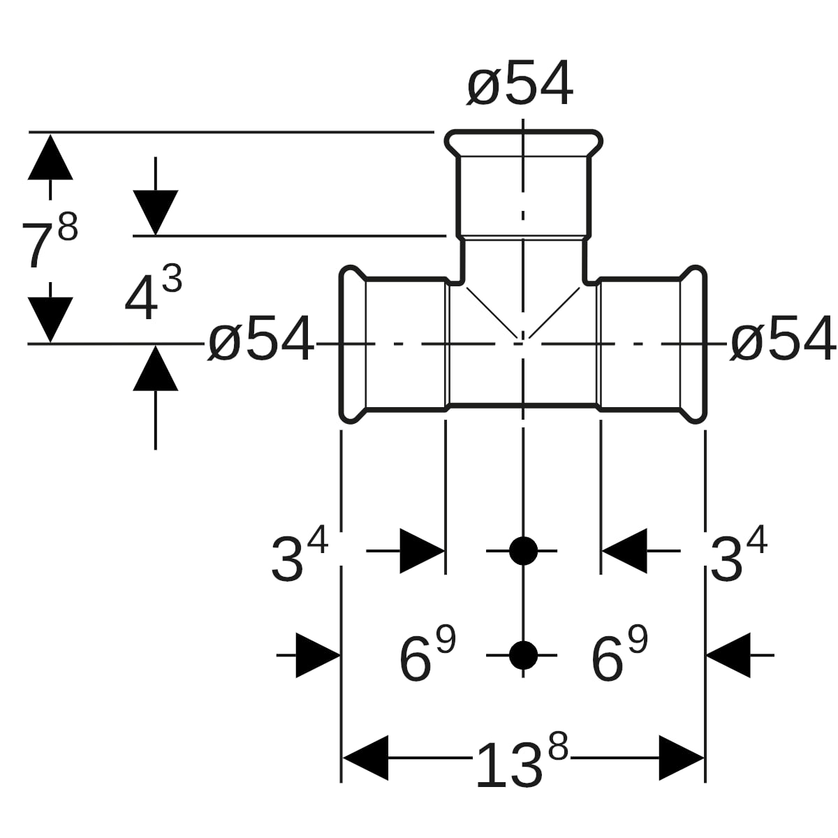 Geberit Mapress Kupfer T-Stück egal (Gas) d54-54-54