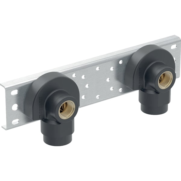 Geberit Anschlusswinkel 90Gr mit AG MF vormont. 2fach, Rg R1/2-Rp1/2 AD=15,3cm