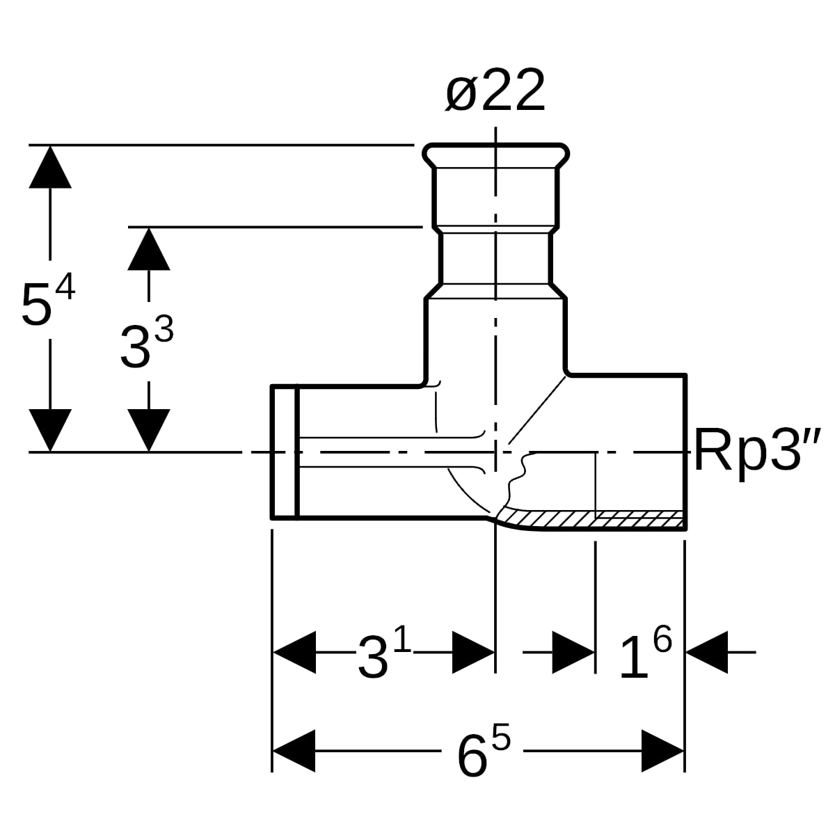 Geberit Mapress Edelstahl Anschlusswinkel 90Gr abgesetzt d22-Rp3/4