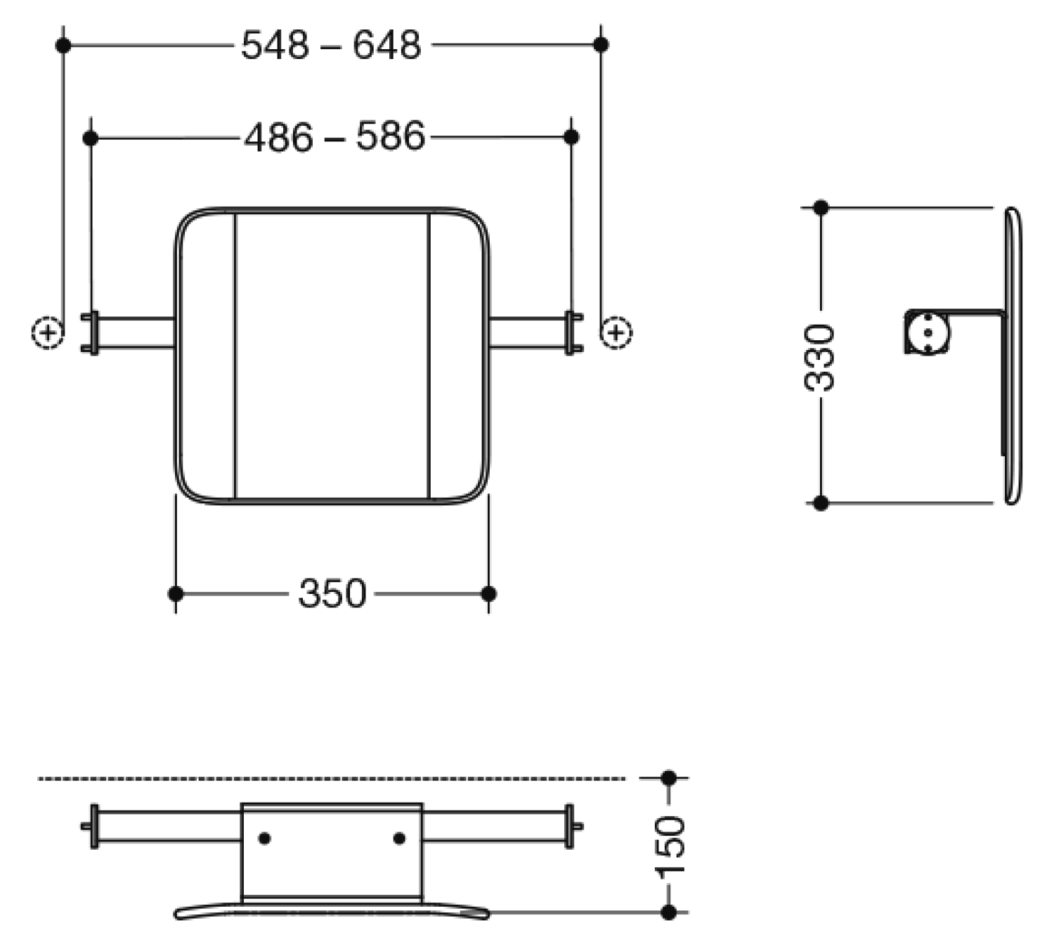 HEWI Rückenstütze (BS), Sys 900, auf SK- Griff (A),T:150, plvb weiß tiefmatt