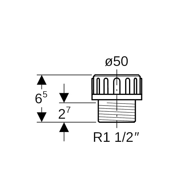 Geberit PE Übergangsstutzen mit Aussengewinde und Quetschverschraubung d50 R1 1/2
