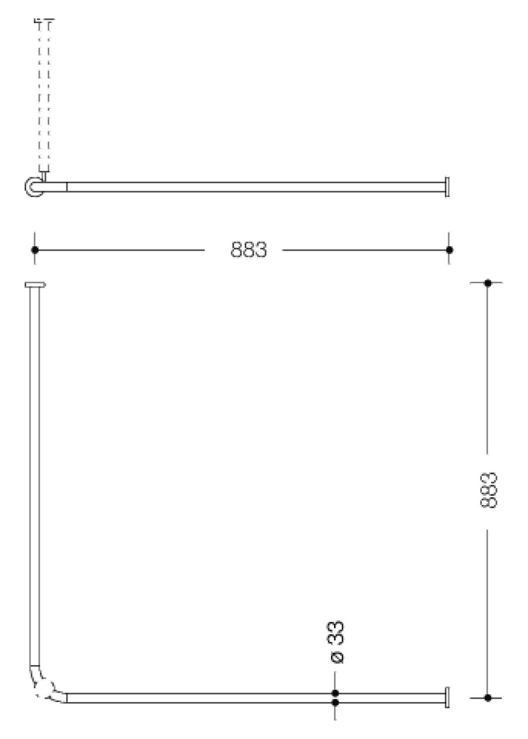 HEWI VH-Stange Ser 801,A1/2:883,kürzb, 18 Ringe signalweiß