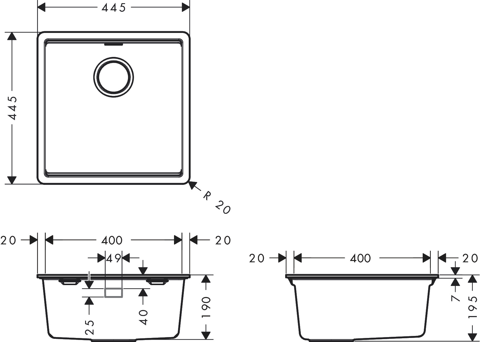 Hansgrohe Einbauspüle S530-F400  manuelle Ablaufgarnitur graphitschwarz