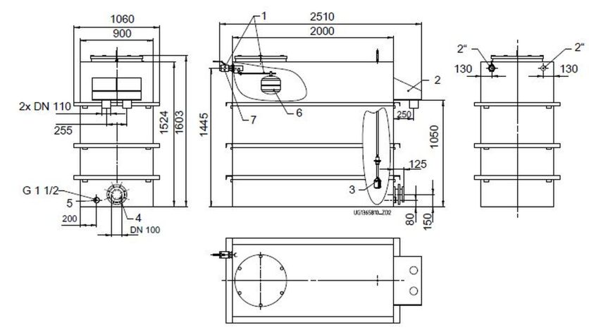 KSB Vorbehälter mit freiem Auslauf Vges 2700 l, Vnutz 1500 l, 2 x R 2"