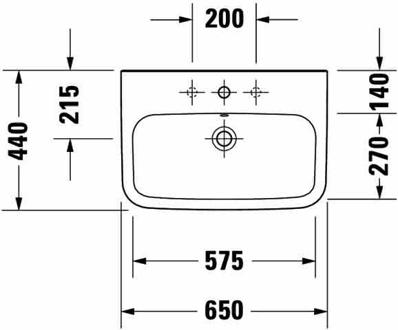 DU Waschtisch DuraStyle 650 mm mit ÜL, mit HLB, 1 HL, weiß
