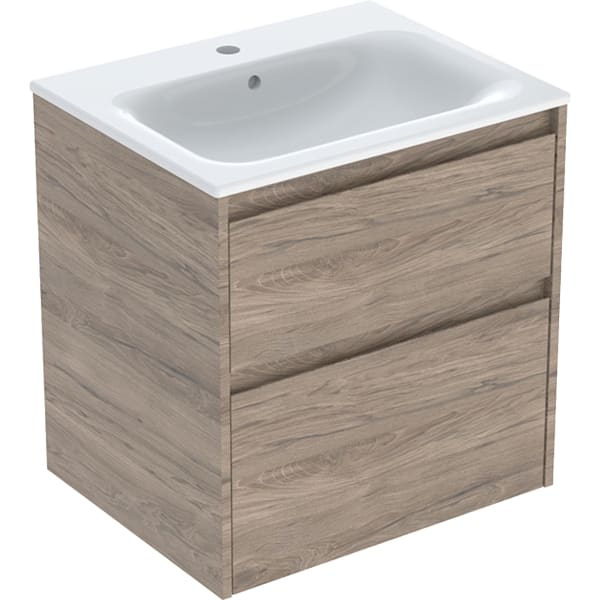 Geberit Renova Plan Set MWT mit US, 2 Schubl. 60x62,1x48cm, Nussbaum Hickory