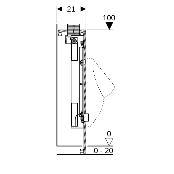 Geberit GIS Element für Urinal, 100 cm, Universal, Bet. von oben