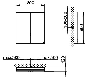 KEUCO Royal Modular 2.0 SPS, bel. 80021, Vorb,2Steckd,sb-elox,800x900x120mm