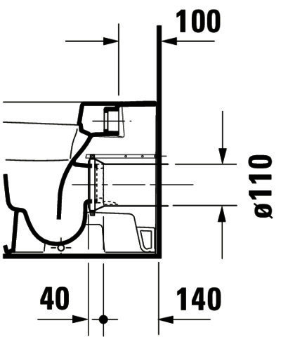 DU Stand-WC DuraStyle 570 mm Tiefspüler, Abg.waagr., BTW, weiß