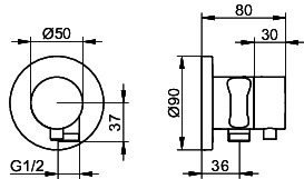 KEUCO Absperrventil IXMO Comfort 59541,rund Schlauchanschl./Brauseh., verchromt