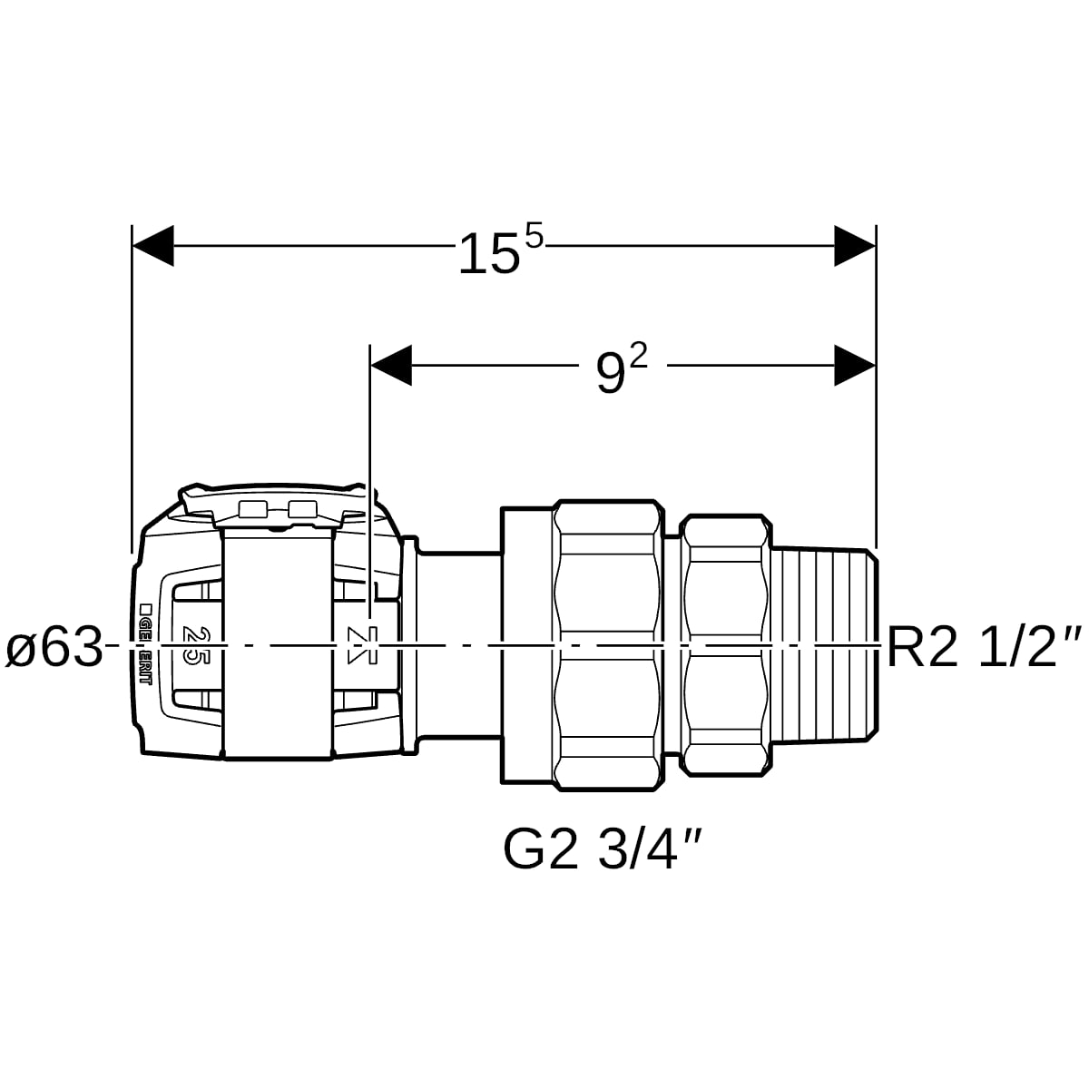 Geberit FlowFit Übergangsverschraubung mit AG SiBr d63-R2 1/2
