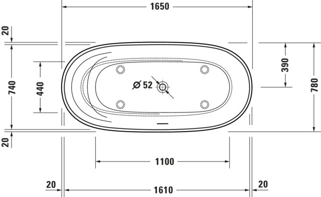 DU Cape Cod BW Oval 1650x780,Freist., Nahtl.Verkl.,inkl.FG/Ab-Ü.Gar.,Weiß Matt