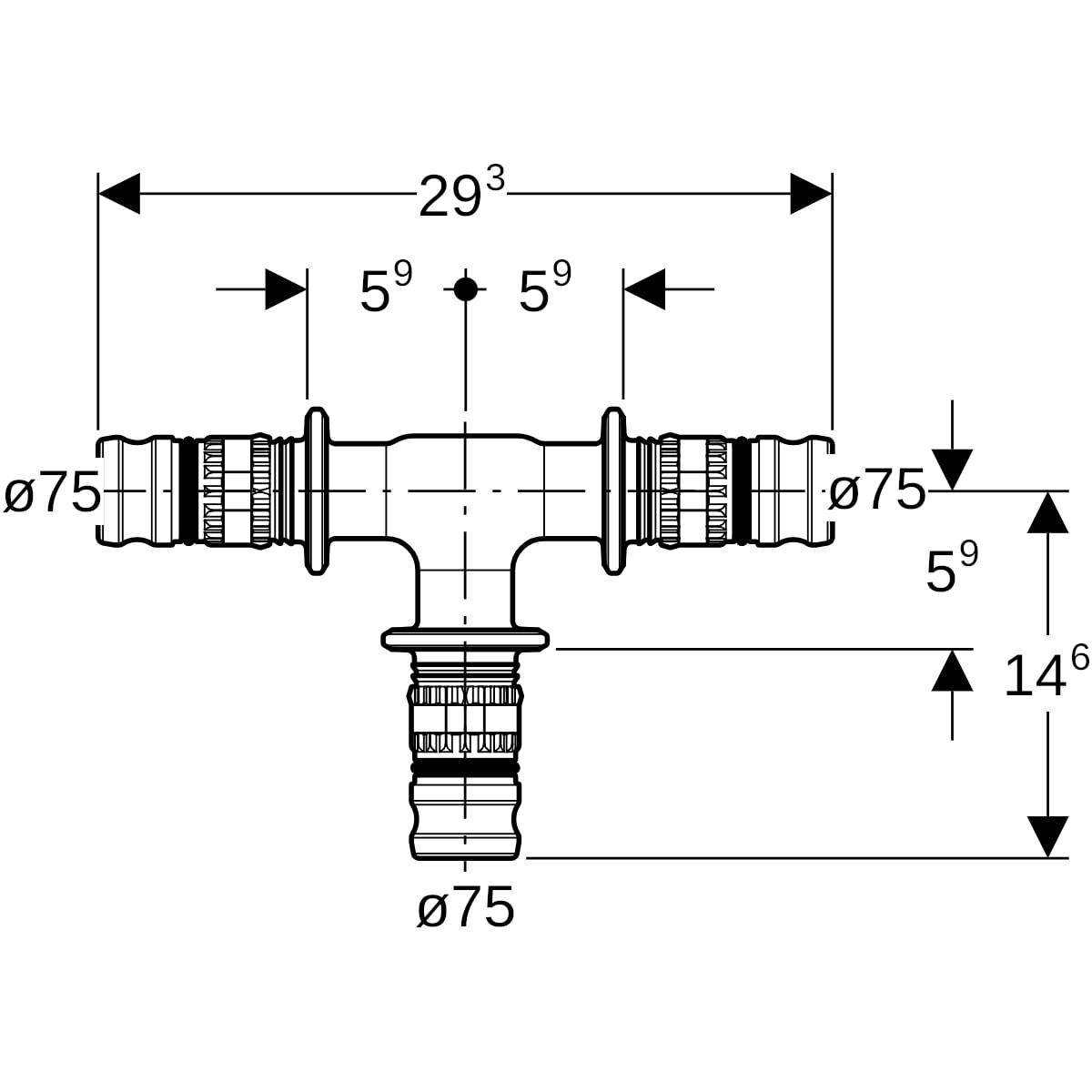 Geberit Mepla T-Stück egal PVDF d75-75-75