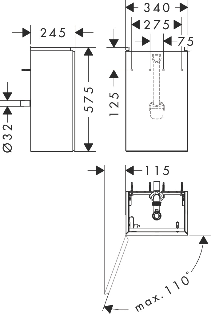 Hansgrohe Waschtischunterschrank Xevolos E MW  340/245mm für HWB, Türanschlag links Wme